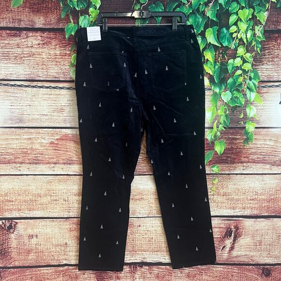Talbots Velveteen Straight Leg Pants 16P Petite Christmas Critters Trees Blue - Picture 4 of 6